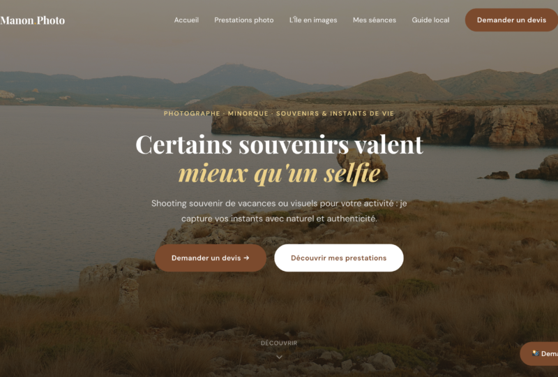Photographe Minorque :  Création de site pour un nouveau professionnel sur l’île